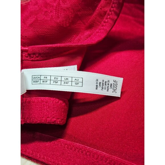 Le Mystere Merlot Womens Red Lace Bra Adjustable Straps Back Closure 34DDD/F - Picture 4 of 7